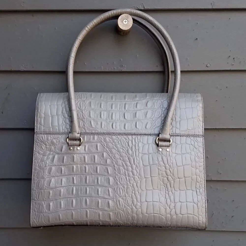 Kate Spade Gray Leather Faux Croc Orchard Valley Sinclair Handbag